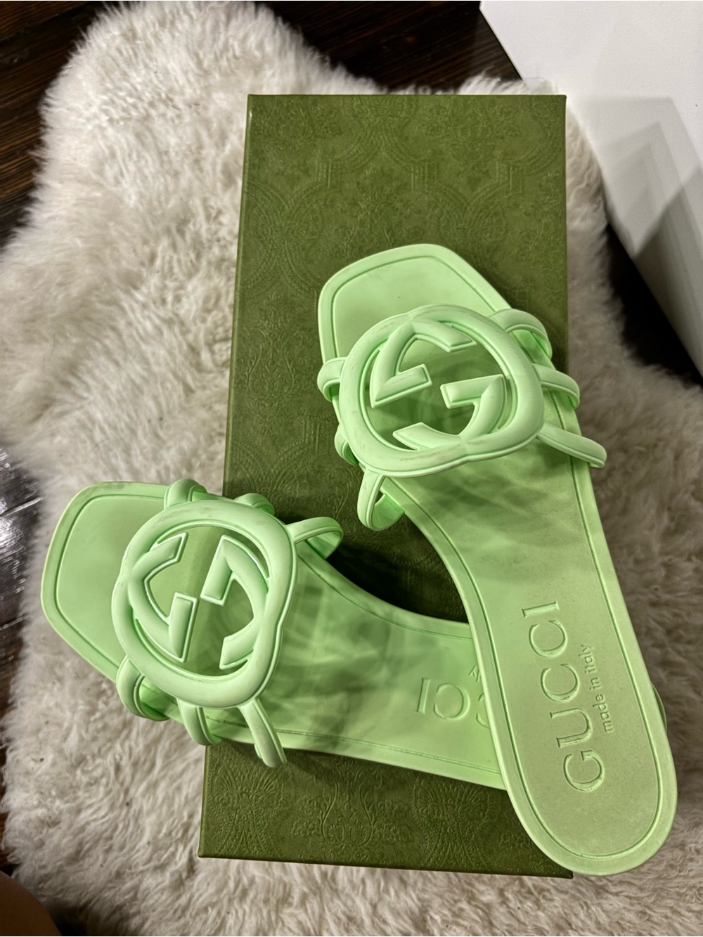 Gucci Mint Green Interlocking GG Slide Sandals